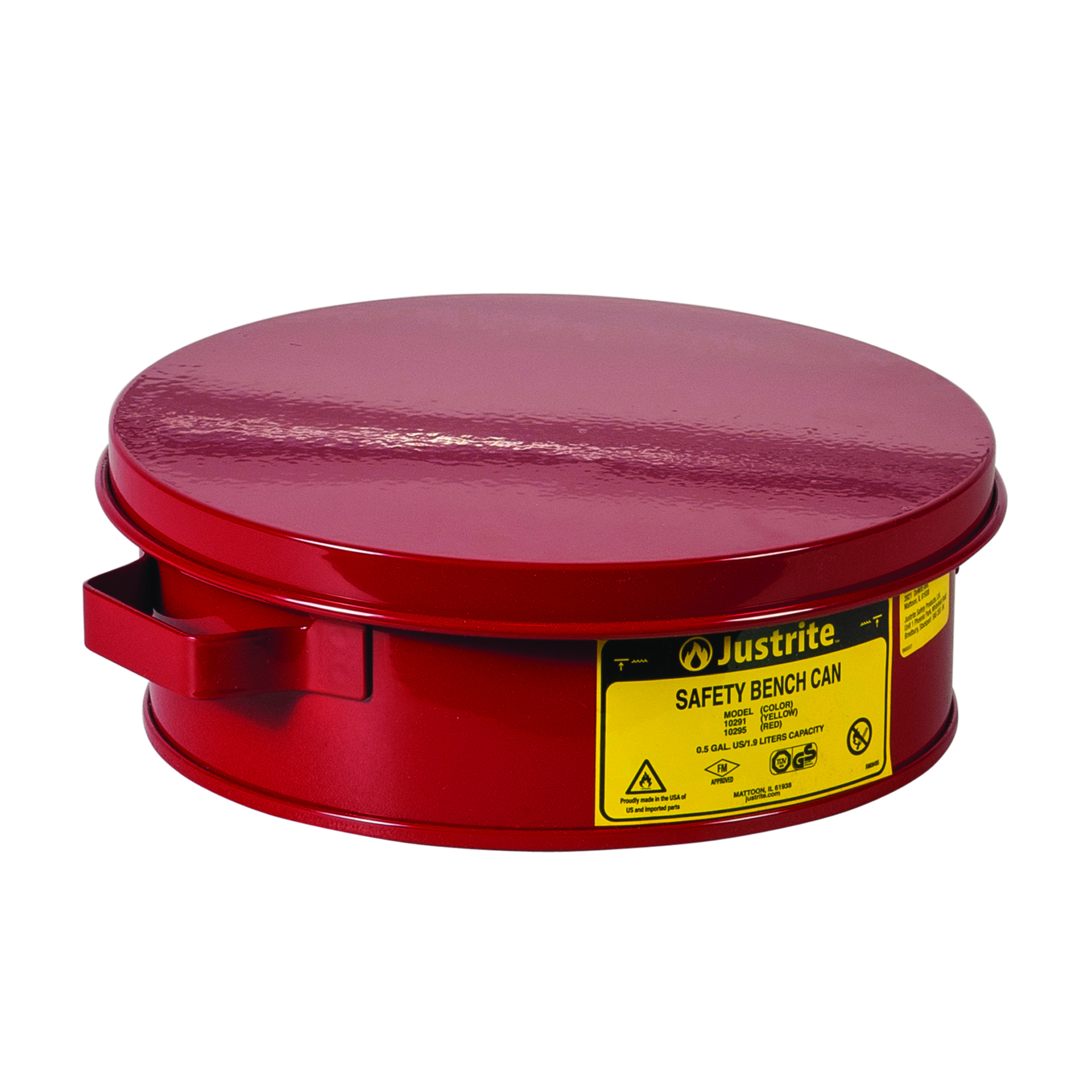 Justrite Steel Bench Can — 2 Quart, Perforated Dasher Plate, Red, Model# 10295